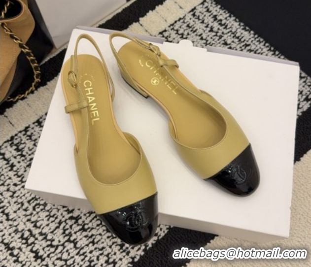 Shop Duplicate Chanel Lambskin & Patent Leather Slingbacks Flat G31319 Beige 2026