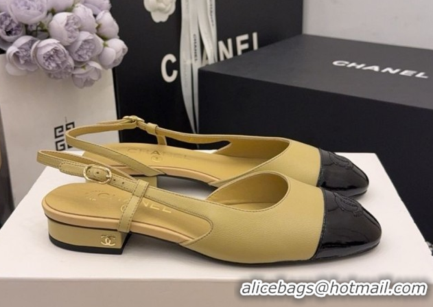 Shop Duplicate Chanel Lambskin & Patent Leather Slingbacks Flat G31319 Beige 2026
