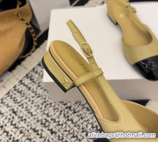 Shop Duplicate Chanel Lambskin & Patent Leather Slingbacks Flat G31319 Beige 2026