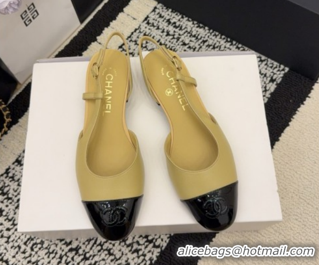 Shop Duplicate Chanel Lambskin & Patent Leather Slingbacks Flat G31319 Beige 2026