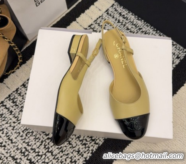 Shop Duplicate Chanel Lambskin & Patent Leather Slingbacks Flat G31319 Beige 2026