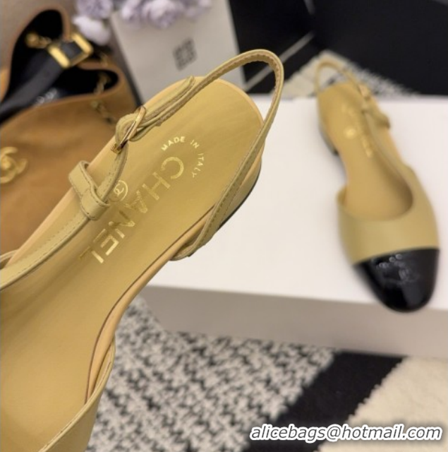 Shop Duplicate Chanel Lambskin & Patent Leather Slingbacks Flat G31319 Beige 2026