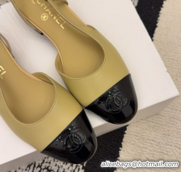 Shop Duplicate Chanel Lambskin & Patent Leather Slingbacks Flat G31319 Beige 2026