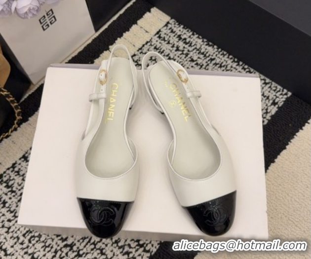Best Product Chanel Lambskin & Patent Leather Slingbacks Flat G31319 White 2026