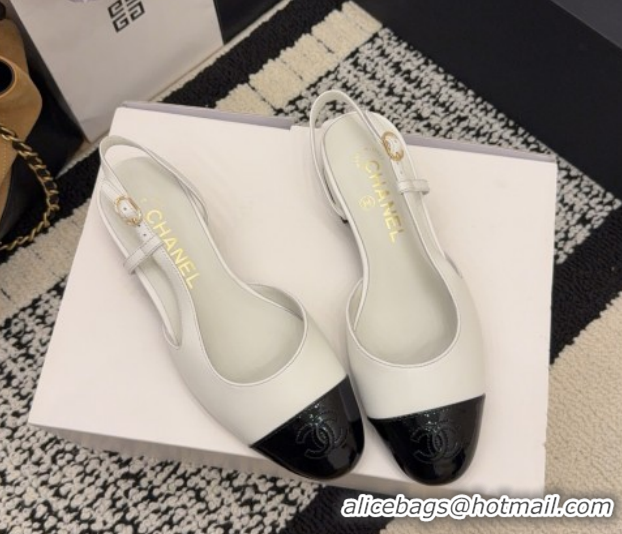 Best Product Chanel Lambskin & Patent Leather Slingbacks Flat G31319 White 2026