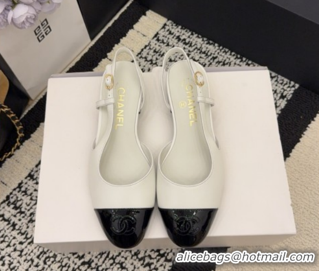 Best Product Chanel Lambskin & Patent Leather Slingbacks Flat G31319 White 2026