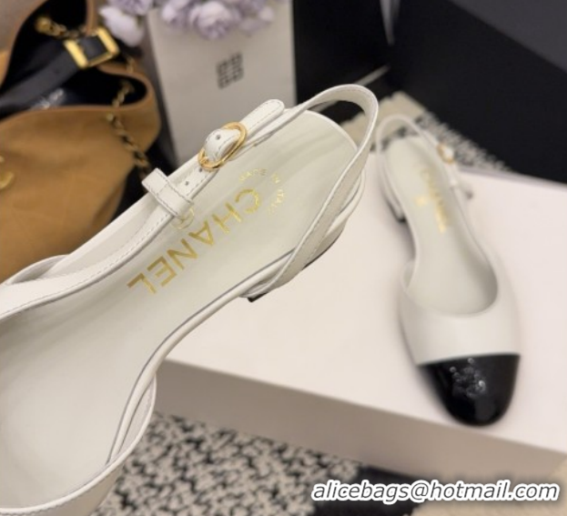 Best Product Chanel Lambskin & Patent Leather Slingbacks Flat G31319 White 2026