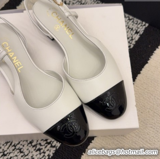 Best Product Chanel Lambskin & Patent Leather Slingbacks Flat G31319 White 2026