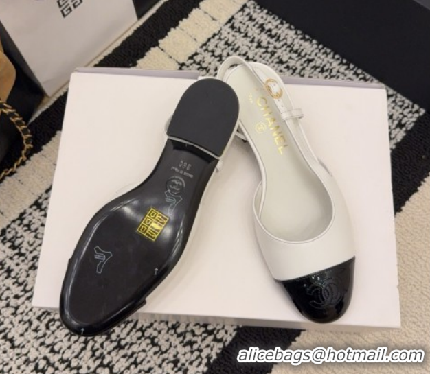 Best Product Chanel Lambskin & Patent Leather Slingbacks Flat G31319 White 2026