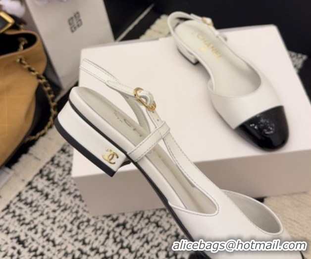 Best Product Chanel Lambskin & Patent Leather Slingbacks Flat G31319 White 2026