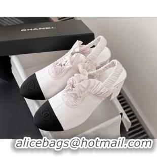 Good Product Chanel Silk Satin & Grosgrain Slingbacks Pump 7.5cm G46828 White 2026