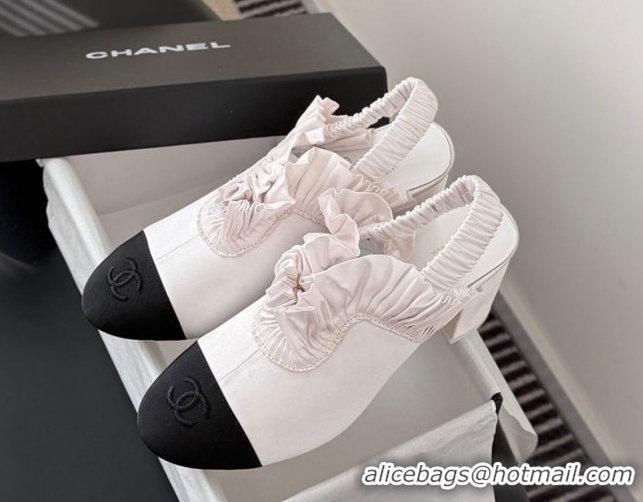 Good Product Chanel Silk Satin & Grosgrain Slingbacks Pump 7.5cm G46828 White 2026