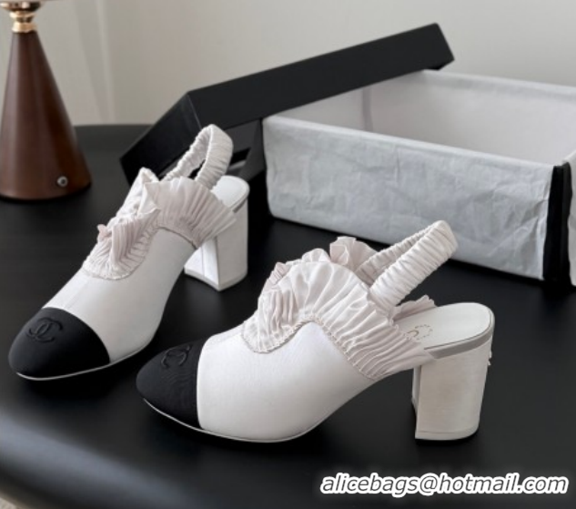 Good Product Chanel Silk Satin & Grosgrain Slingbacks Pump 7.5cm G46828 White 2026
