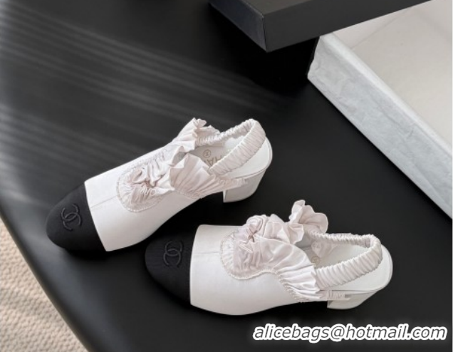Good Product Chanel Silk Satin & Grosgrain Slingbacks Pump 7.5cm G46828 White 2026