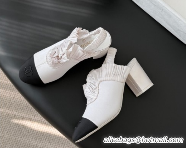 Good Product Chanel Silk Satin & Grosgrain Slingbacks Pump 7.5cm G46828 White 2026