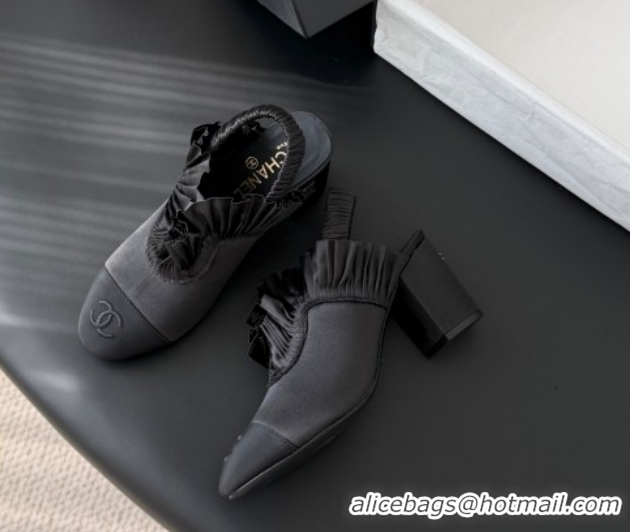 Buy Luxury Chanel Silk Satin & Grosgrain Slingbacks Pump 7.5cm G46828 Black 2026
