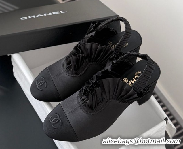 Buy Luxury Chanel Silk Satin & Grosgrain Slingbacks Pump 7.5cm G46828 Black 2026