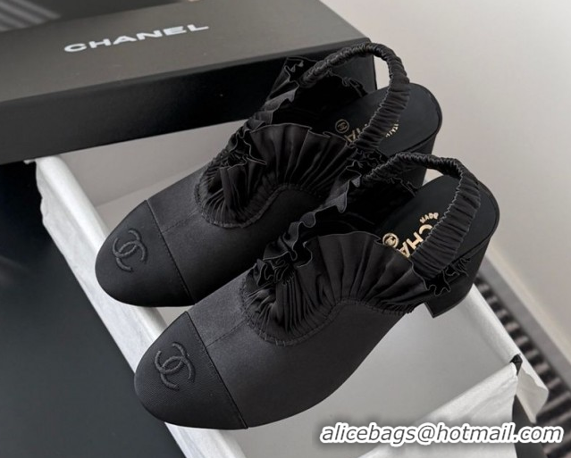 Buy Luxury Chanel Silk Satin & Grosgrain Slingbacks Pump 7.5cm G46828 Black 2026