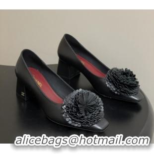 Luxurious Chanel Lambskin Pumps with Bloom CH011401 Black 2026