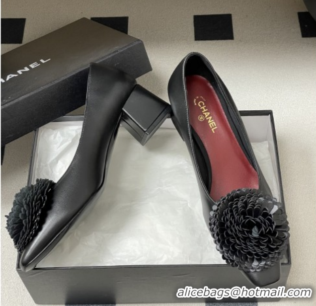 Luxurious Chanel Lambskin Pumps with Bloom CH011401 Black 2026