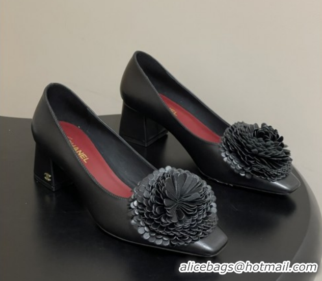 Luxurious Chanel Lambskin Pumps with Bloom CH011401 Black 2026