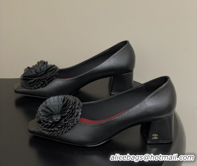Luxurious Chanel Lambskin Pumps with Bloom CH011401 Black 2026