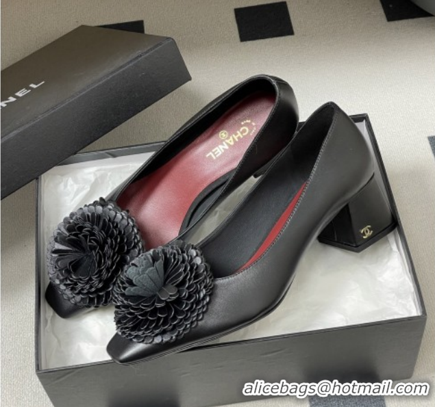 Luxurious Chanel Lambskin Pumps with Bloom CH011401 Black 2026