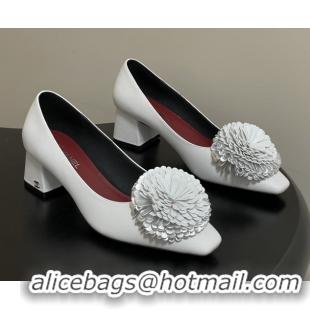 Most Popular Chanel Lambskin Leather Pumps with Bloom CH011402 White 2026