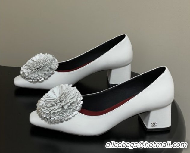 Most Popular Chanel Lambskin Leather Pumps with Bloom CH011402 White 2026