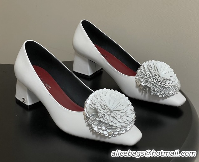 Most Popular Chanel Lambskin Leather Pumps with Bloom CH011402 White 2026