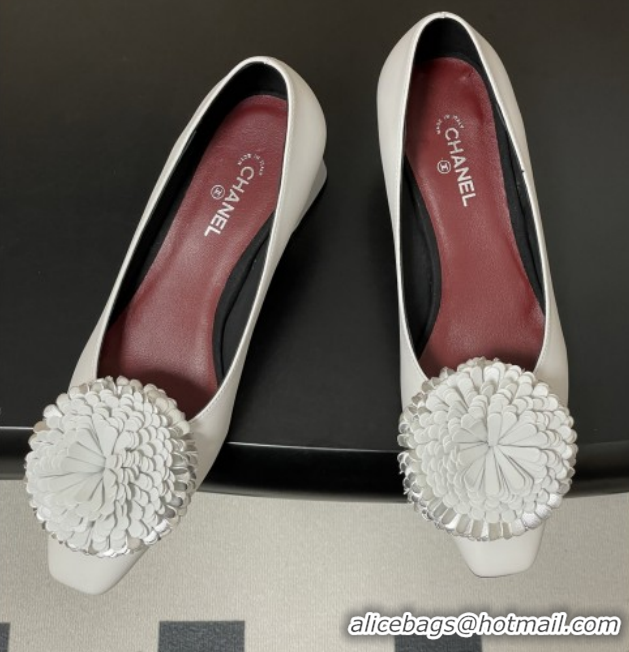 Most Popular Chanel Lambskin Leather Pumps with Bloom CH011402 White 2026