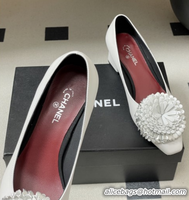 Most Popular Chanel Lambskin Leather Pumps with Bloom CH011402 White 2026