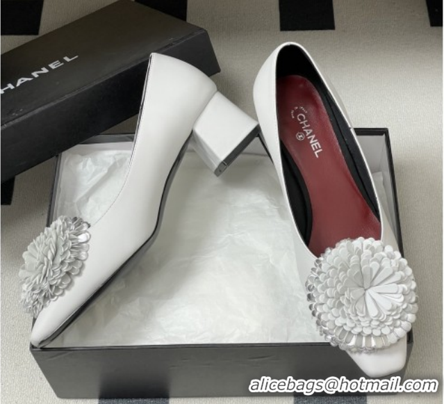 Most Popular Chanel Lambskin Leather Pumps with Bloom CH011402 White 2026