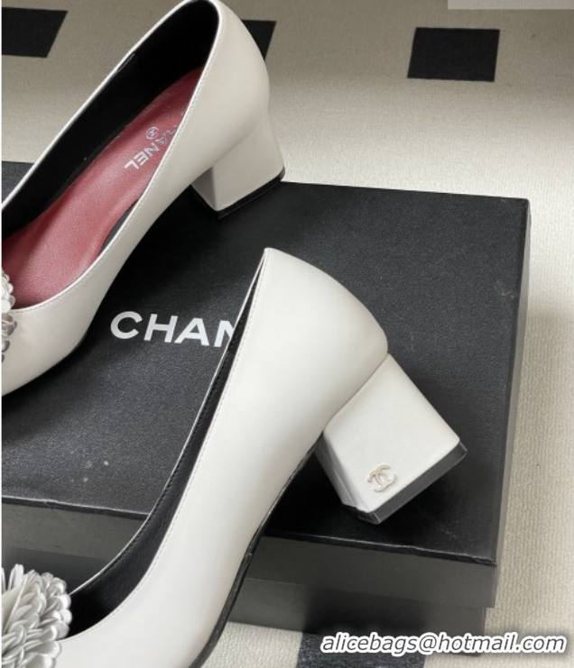 Most Popular Chanel Lambskin Leather Pumps with Bloom CH011402 White 2026