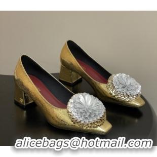 Luxury Chanel Lambskin Leather Pumps with Bloom CH011402 Gold 2026