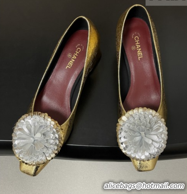 Luxury Chanel Lambskin Leather Pumps with Bloom CH011402 Gold 2026