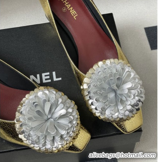 Luxury Chanel Lambskin Leather Pumps with Bloom CH011402 Gold 2026
