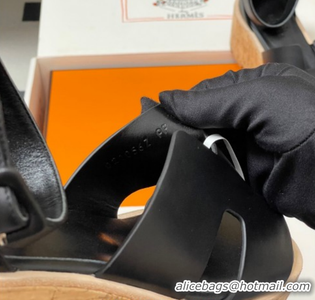 Low Cost Hermes Luce Wedge Platform Sandals 7cm in Calfskin Leather H252131 Black 2026