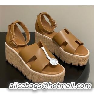 Grade Quality Hermes Luce Wedge Platform Sandals 7cm in Calfskin Leather H252131 Brown 2026