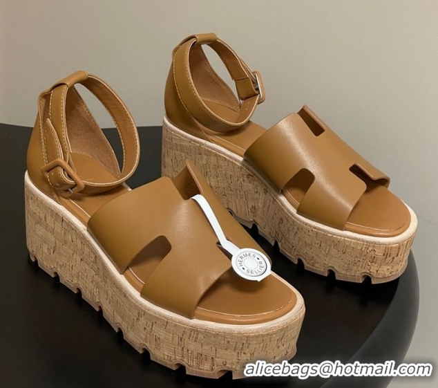 Grade Quality Hermes Luce Wedge Platform Sandals 7cm in Calfskin Leather H252131 Brown 2026
