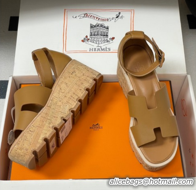 Grade Quality Hermes Luce Wedge Platform Sandals 7cm in Calfskin Leather H252131 Brown 2026
