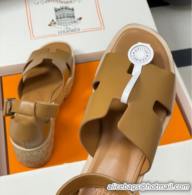 Grade Quality Hermes Luce Wedge Platform Sandals 7cm in Calfskin Leather H252131 Brown 2026