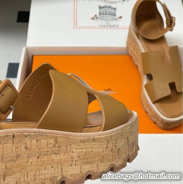 Grade Quality Hermes Luce Wedge Platform Sandals 7cm in Calfskin Leather H252131 Brown 2026