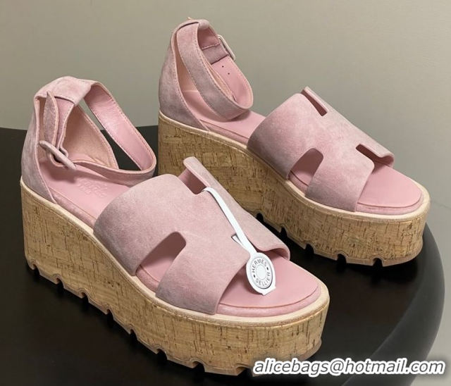 Best Price Hermes Luce Wedge Platform Sandals 7cm in Suede Pink H252131 2026