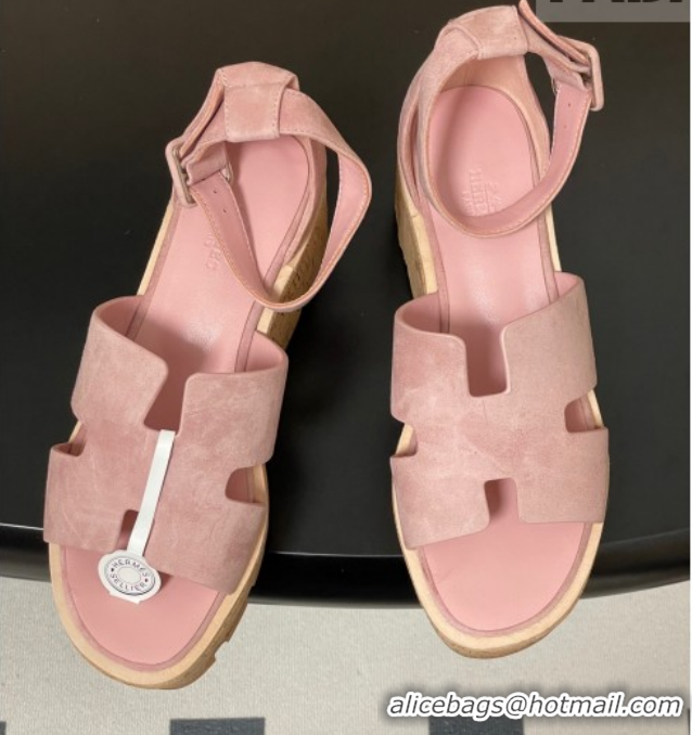 Best Price Hermes Luce Wedge Platform Sandals 7cm in Suede Pink H252131 2026