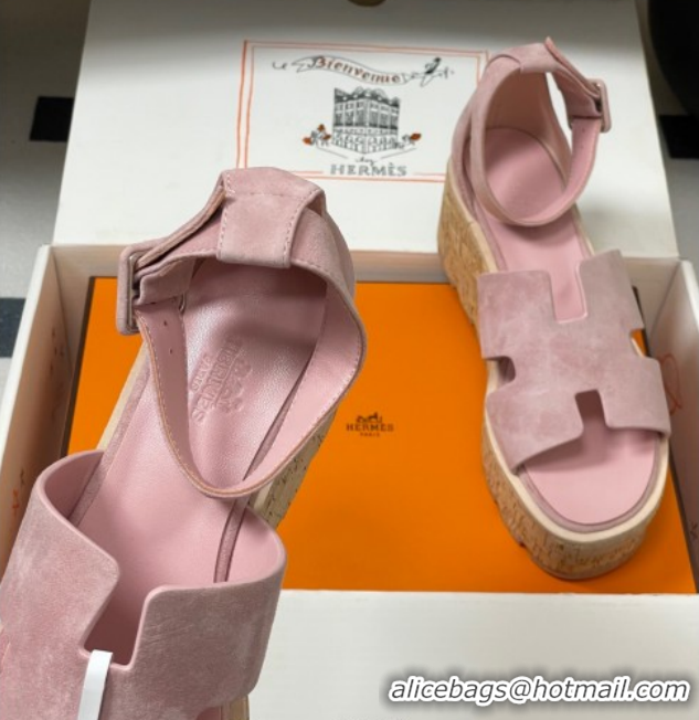 Best Price Hermes Luce Wedge Platform Sandals 7cm in Suede Pink H252131 2026