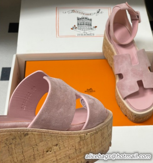 Best Price Hermes Luce Wedge Platform Sandals 7cm in Suede Pink H252131 2026