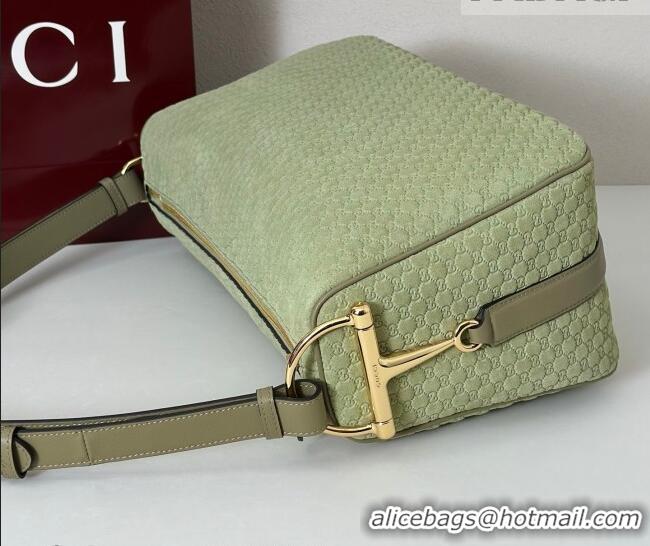 Famous Brand Gucci Half Horsebit large shoulder bag in GG Suede 862530 Dusty Green 2026