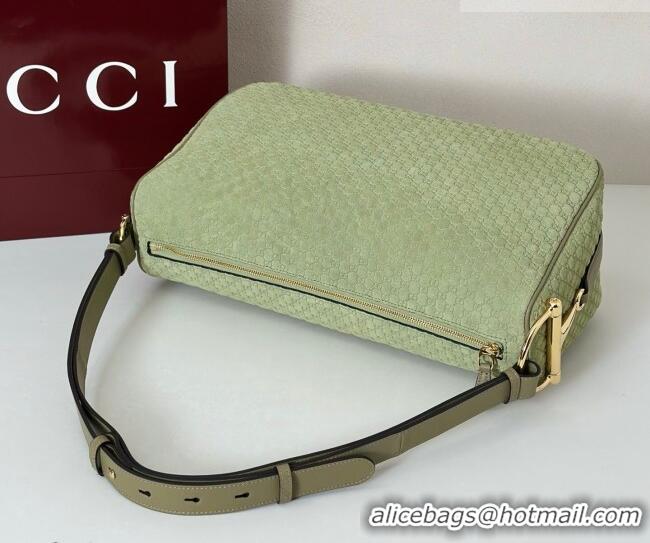 Famous Brand Gucci Half Horsebit large shoulder bag in GG Suede 862530 Dusty Green 2026