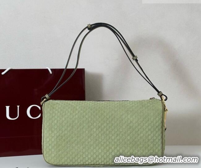 Famous Brand Gucci Half Horsebit large shoulder bag in GG Suede 862530 Dusty Green 2026